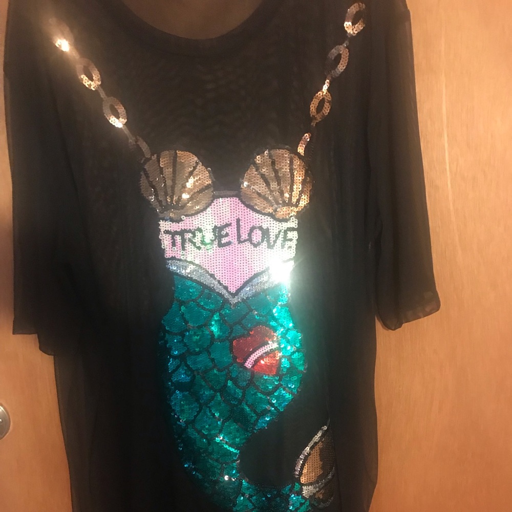 Mesh shirt/ swimsuit coverup. Sequin Mermaid 18”